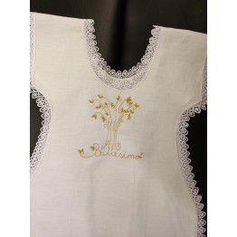 Veste battesimo con albero dipinto e ricamato